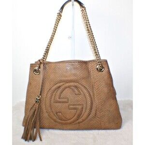 Gucci Soho Limited Edition Chain Strap Shoulder Bag Python Medium Brown Gold EUC